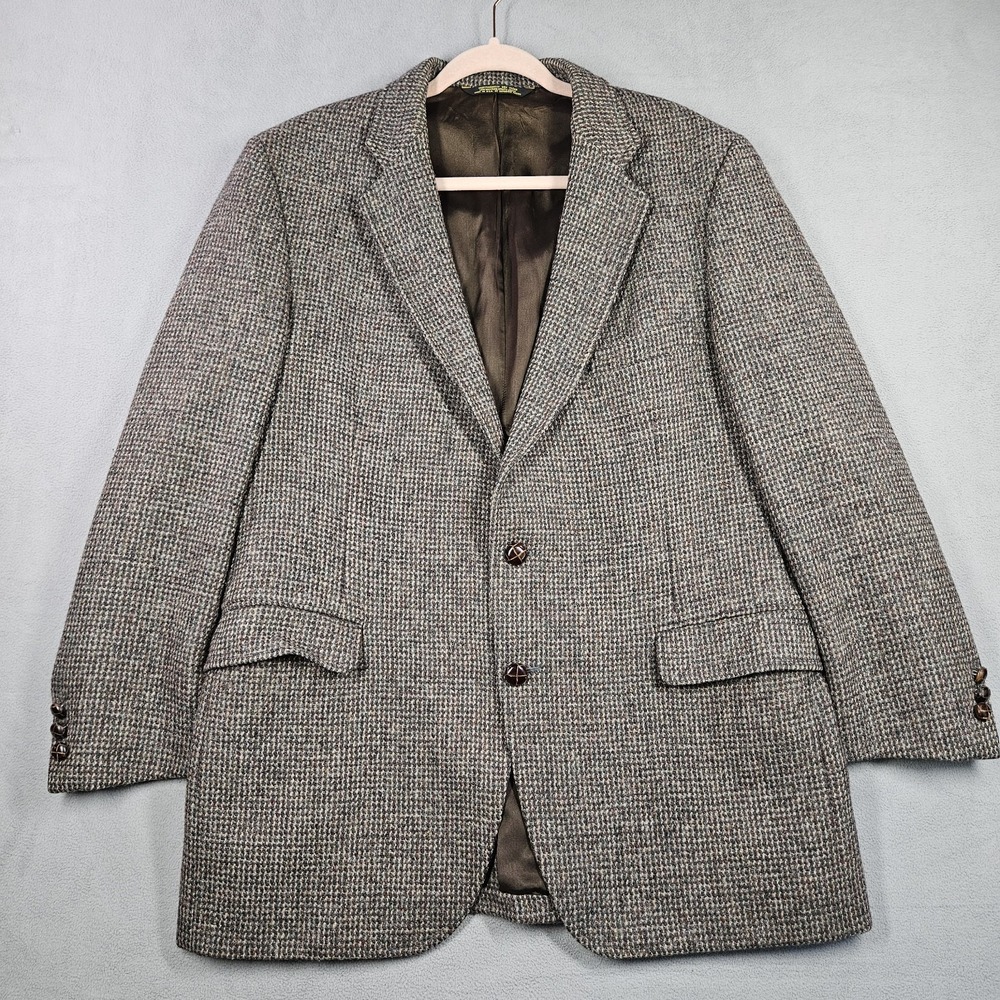 Vintage Harris Tweed Sport Coat Men 44 Brown Wool Blazer Jacket Single Vent FLAW